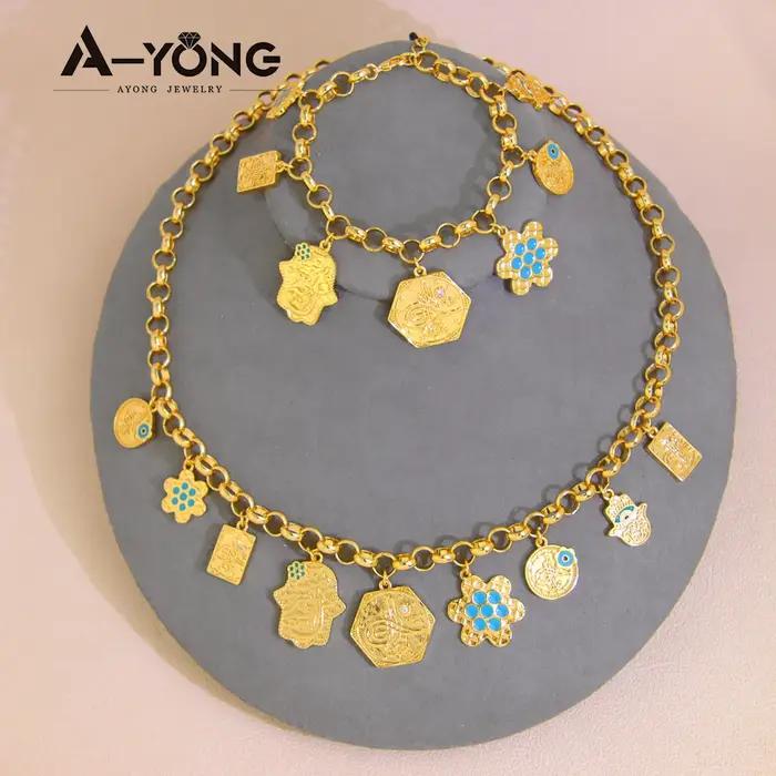 Collier à Breloques Arabe Hip Hop Plaqué Or 21 Carats Bijoux Vintage Pour Femmes Occasions Spéciales