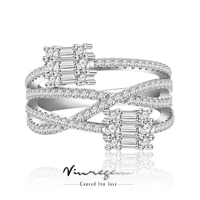 Vinregem Bague de fiançailles et de mariage en saphir créé en laboratoire pour femme
