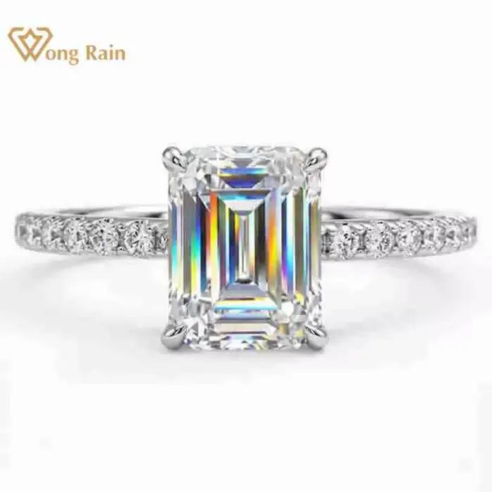 Wong Rain – bague de fiançailles en argent sterling 925, 6x8 MM, saphir taillé émeraude, diamants à