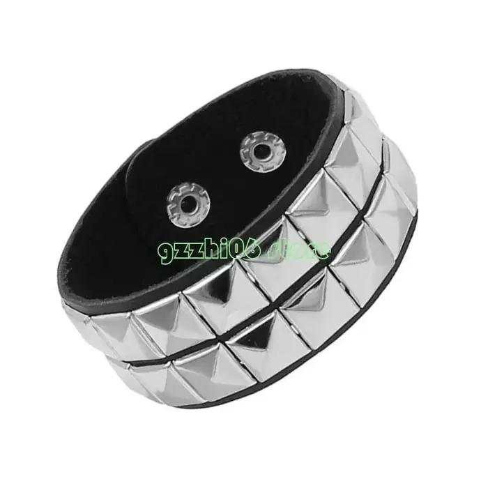 Bracelet punk rock élégant avec motif squelette en cuir, finition plaquée argent, or, laiton, rhodium et zirconium pour homme et femme, idéal pour les festivals de musique, concerts et occasions spéciales