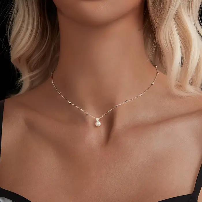 Collier en argent sterling 925 avec pendentif en perles et moissanite pour femmes, bijou certifié, élégant et sophistiqué pour occasions spéciales
