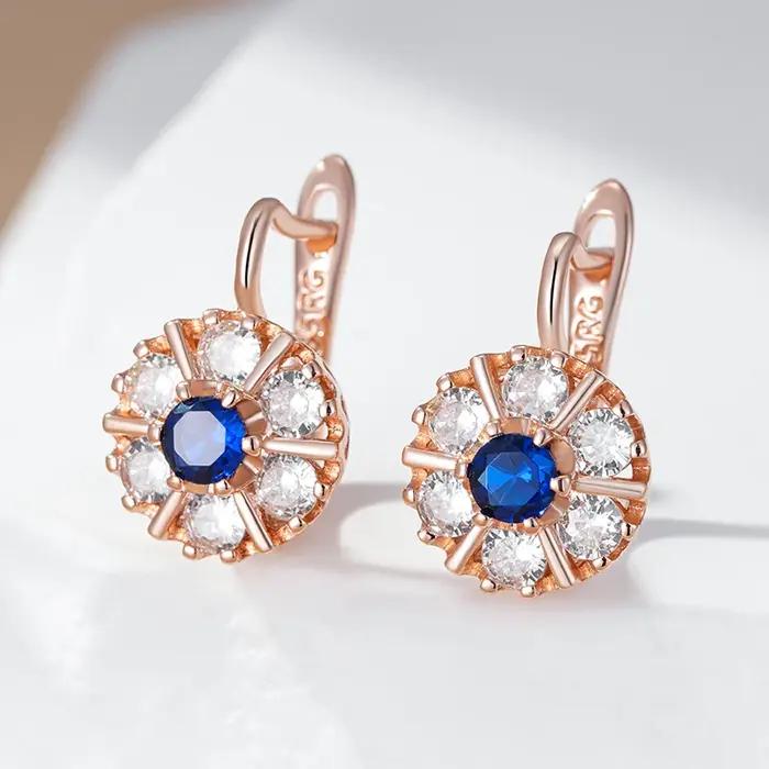 Kienl chaud 585 couleur or Rose fleur anglais boucle d'oreille pour les femmes tendance bleu naturel Zircon accessoires de haute qualité bijoux quotidiens