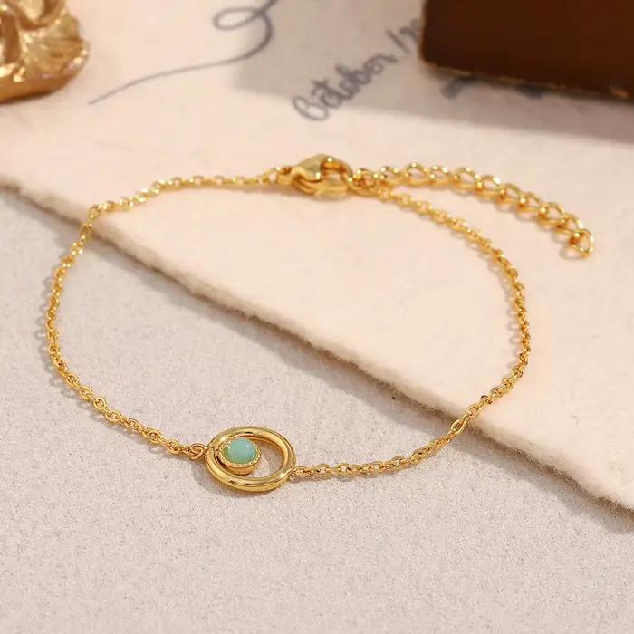 E.B.belle – Bracelet rond en pierre naturelle plaqué PVD, chaîne pour femmes et filles, en acier inoxydable, bijoux chics pour la vie quotidienne