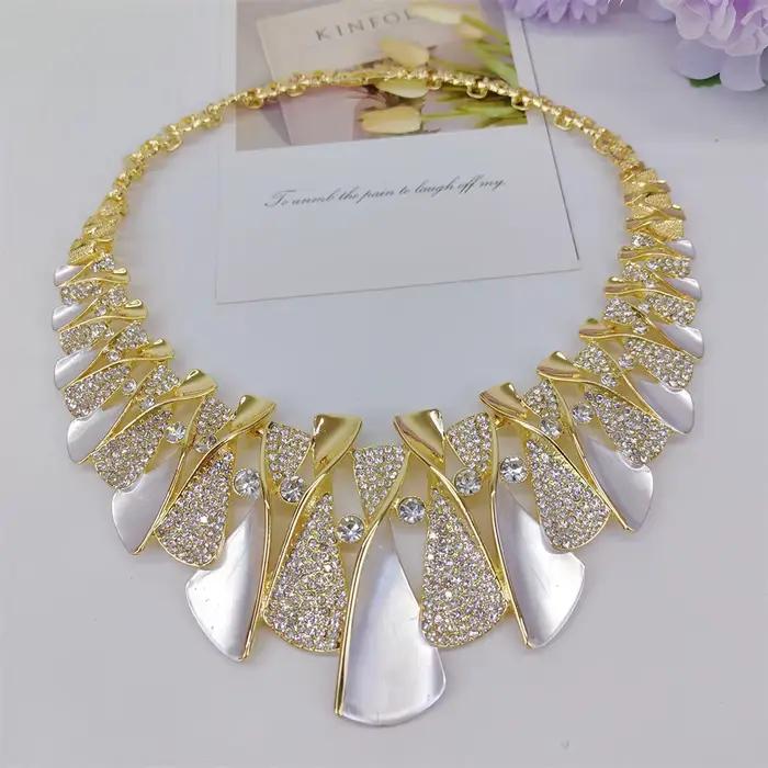 Ensemble de bijoux italien bicolore en or plaqué pour femmes, collier/boucles d'oreilles/bague/bracelet, mariage et fiançailles