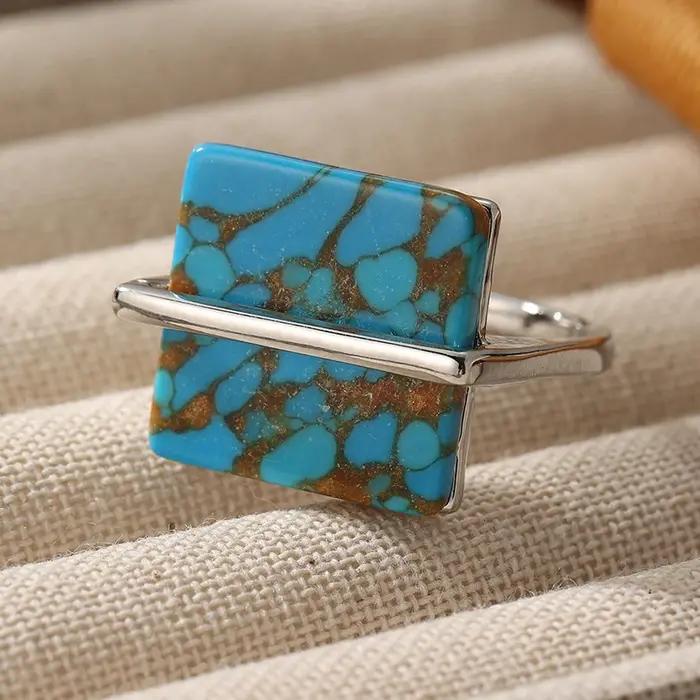Bague Cube Turquoise Synthétique Boho