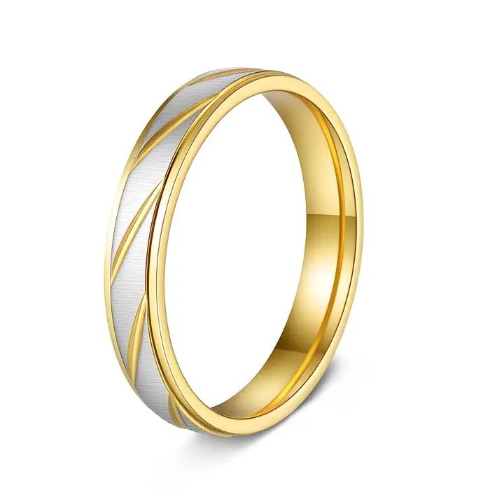Bagues assorties pour couple, plaquées or, en acier inoxydable CZ, alliance de promesse pour lui et