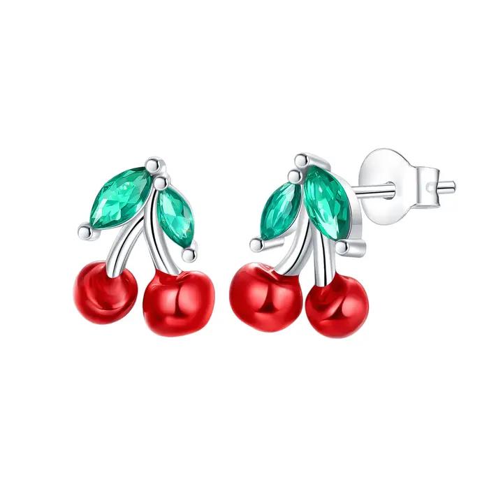 Boucles d'oreilles cerise originales en argent Sterling 925 avec zirconium pour femmes, bijoux de luxe, accessoires délicats pour occasions spéciales