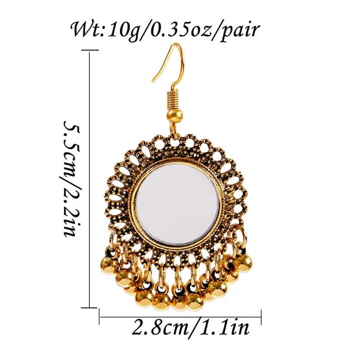 Boucles d'oreilles Vintage thaïlandaises pour femmes, miroir rond, style Boho, egypte, moyen-orient, Afghan, indien, bijoux, 2020