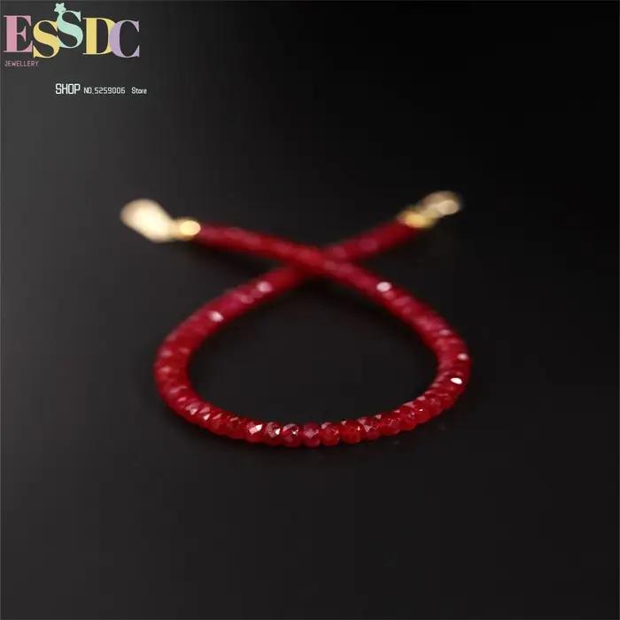 Bracelet Rubis Rouge pour Femmes Pierre Précieuse à Facettes Sang de Pigeon Perles Remplies d'Or Cordon Réglable Bijou Mode Occasion Spéciale