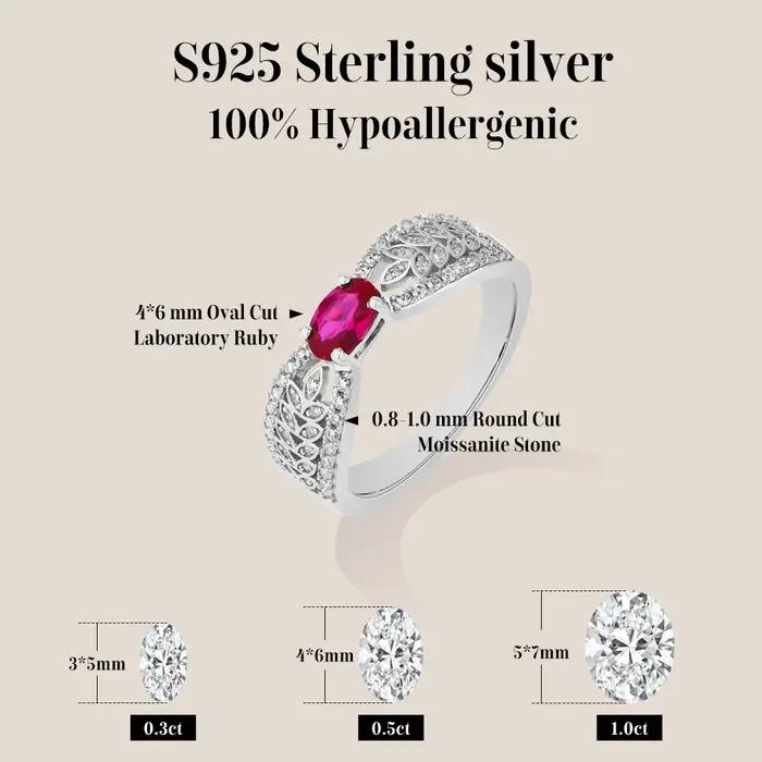 ATTAGEM Vintage magnifique laboratoire rubis femmes anneaux 925 en argent Sterling synthétique Moissanite bague pour proposition fête de mariage bijoux