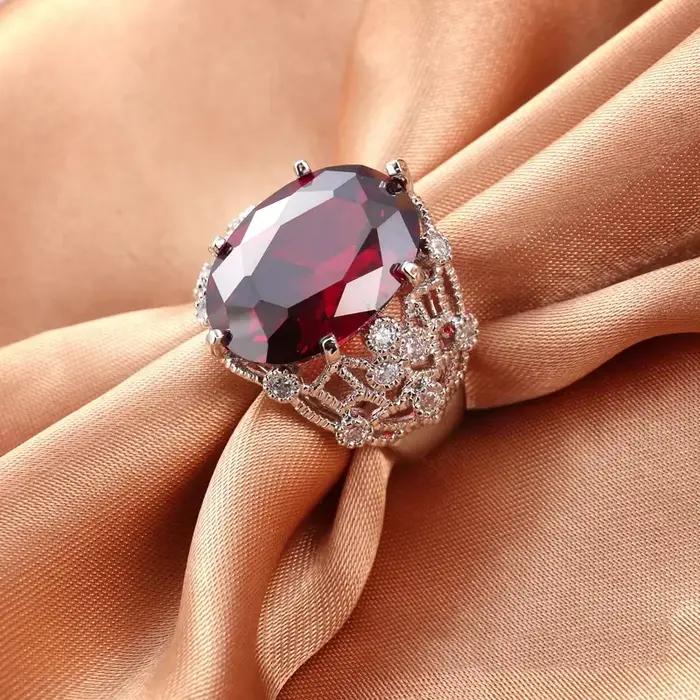 Bague de fiançailles Solitaire rouge pour femmes, bijoux en argent Sterling 925 véritable, bague en cristal pour mariage, nouvelle collection