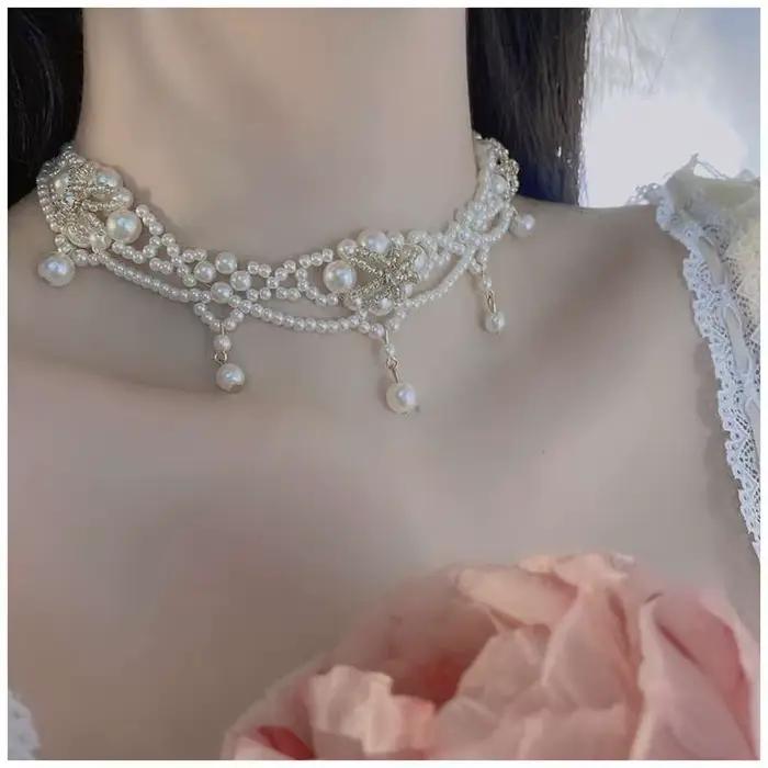 Collier ras du cou en perles Vintage pour femmes