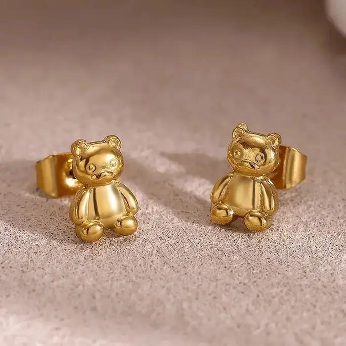 Mini ours mignon boucles d'oreilles pour femmes élégant Animal couleur or boucle d'oreille en acier inoxydable Piercing