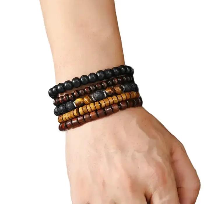 Ensemble de 12 bracelets vintage tissés en simili cuir œil de tigre et perles de pierre de lune pour accessoires de mode de fête décontractés occassions spéciales femmes