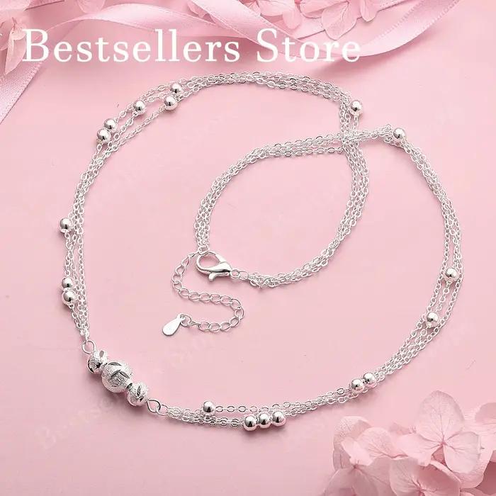 Collier délicat à double rangée de perles en argent sterling 925 pour femmes