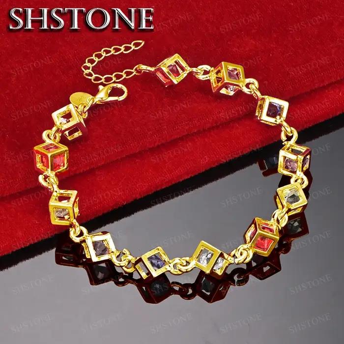 Bracelet en or 18 carats avec zircon coloré pour femme