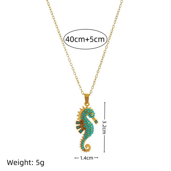 Collier pendentif hippocampe acier inoxydable plaqué or avec incrustation de zircon bijoux femme style classique pour occasions spéciales