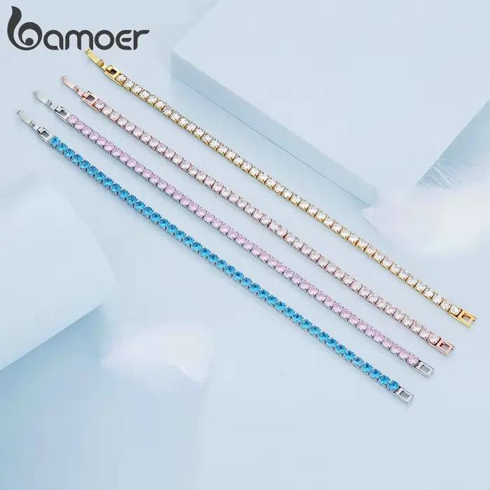 BAMOER authentique plaqué platine 5 couleurs Bracelet de Tennis pour hommes femmes anniversaire saint valentin cadeau bijoux de mode YIB051