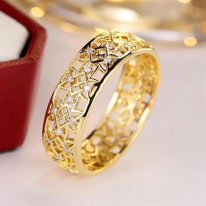 Bague de cocktail Huitan en or rose ajourée pour femmes, bijou de luxe pour mariages et soirées élégantes