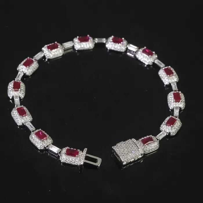 Bracelet Hip Hop 7MM en pierres précieuses rouges pour femmes