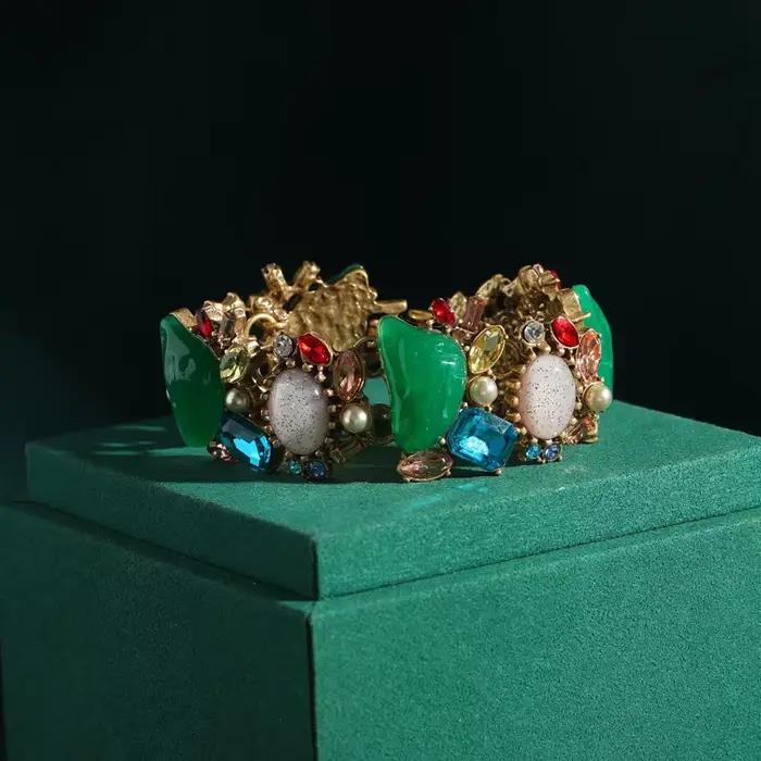Bracelet Vintage en Perles Baroques Vertes et Bleues pour Femme, Bijoux Antiques en Clip de Forme Géométrique, Accessoires en Pierre de Luxe, Nouvelle Collection
