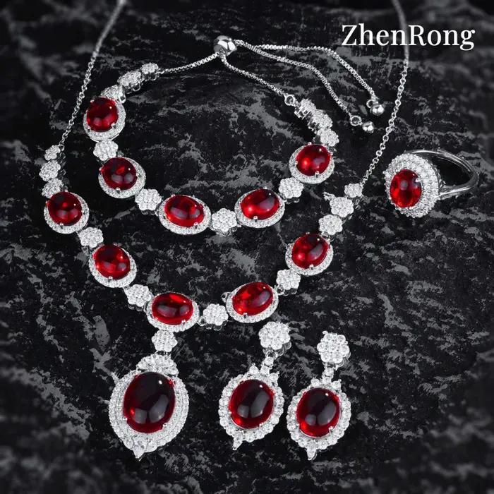 Nouvel ensemble luxueux de bijoux en rubis et zircon AAAA