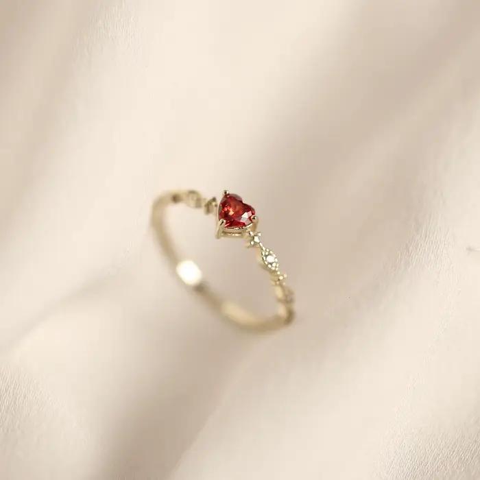 Bague d'amour rubis Simple en argent Sterling 925 plaqué or 14 carats pour femmes