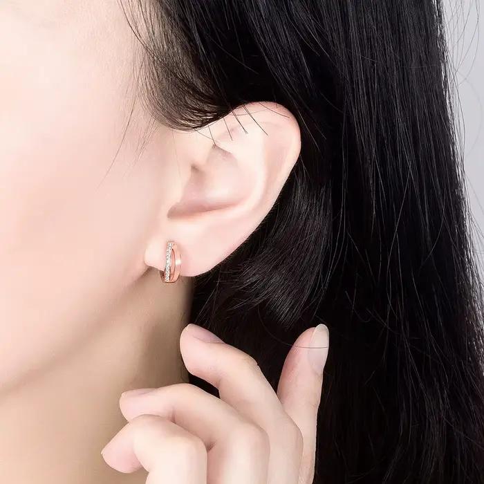 Boucles d'oreilles exquises en argent sterling 925/or rose avec zircone entrelacée pour femmes - Bijoux élégants pour mariage et soirée
