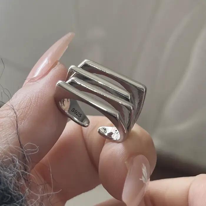 Bagues en argent Sterling 925 pour femmes et hommes, large bague ouverte Vintage à 4 couches, cadeau