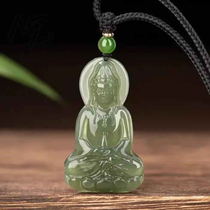 Collier pendentif tête de Guanyin en jade, pendentif Bodhisattva, bijoux naturels tendance pour femm