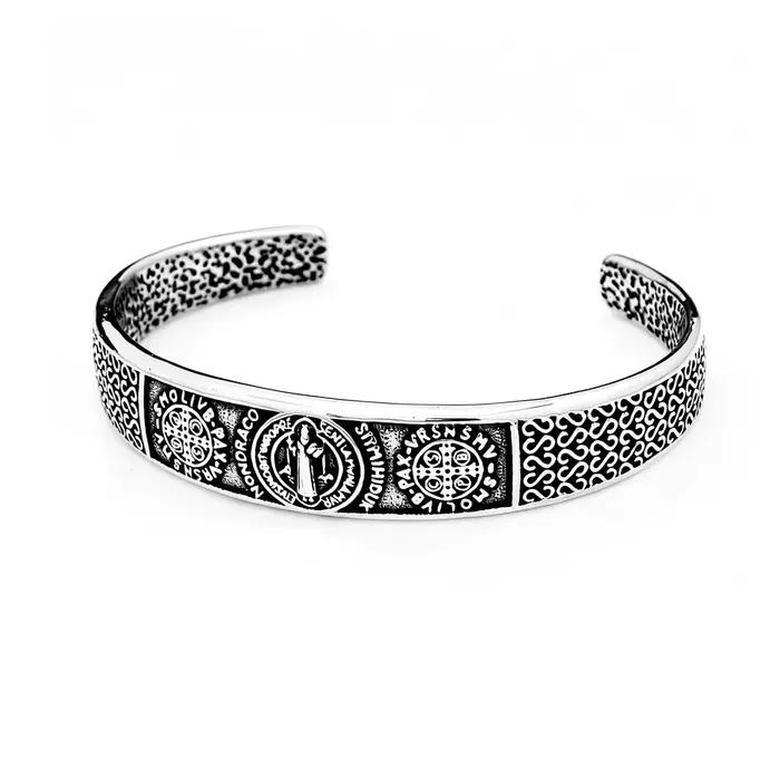 Bracelet de protection Saint Benoît en acier inoxydable 316L, amulette religieuse vintage pour homme
