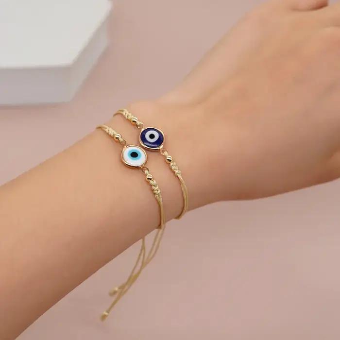 Go2boho nouveau en émail mauvais œil corde Bracelet d'amitié réglable femmes hommes enfants bijoux d'été