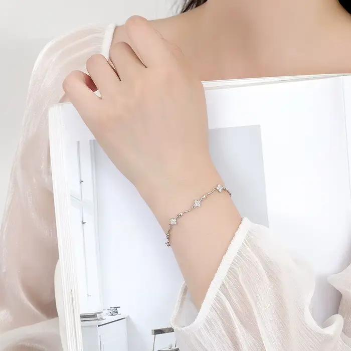 Bracelet en argent Sterling 925, trèfle à quatre feuilles exquis en Zircon, accessoires de bijoux pour femmes, à la mode, pour fête de mariage
