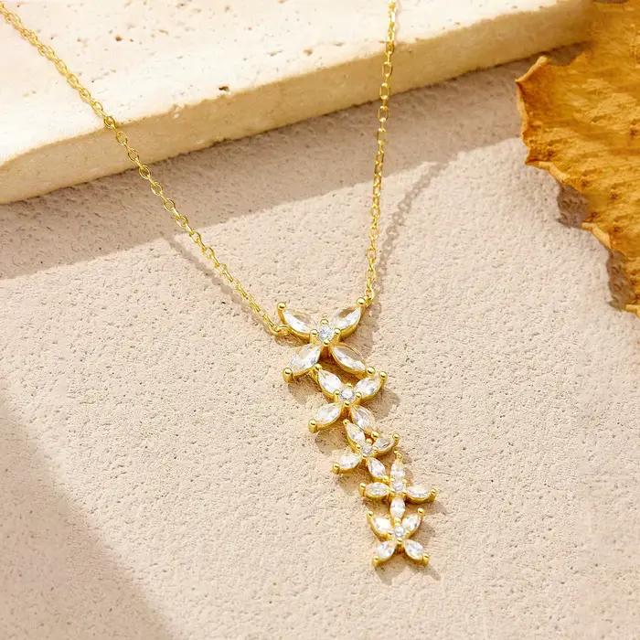 ANDYWEN femmes 925 argent plaqué or fleur CZ Zircon boucles d'oreilles collier de luxe chaîne Fine ensemble de bijoux cadeau de fête de mariage