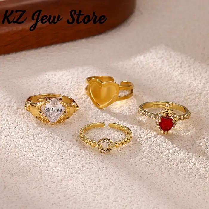 Anillos Reina Roja Cristal De Rodio élégant femmes coeur zircone bague en acier inoxydable couleur or bijoux mariage cadeau romantique