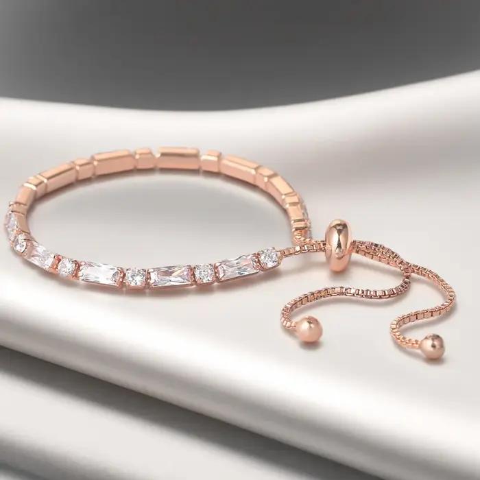 ChimSimple-Bracelet de Tennis en Or Rose pour Femme