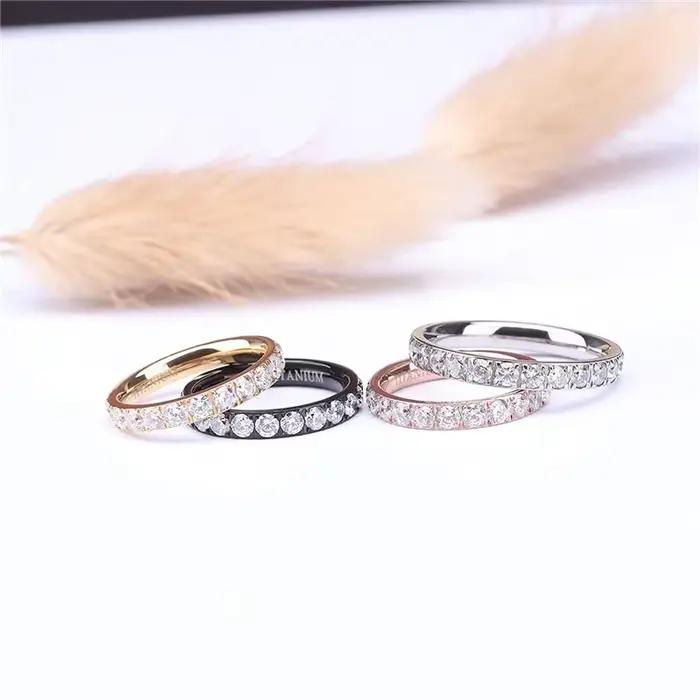 Bague de mariage en titane avec zircons cubiques pour femmes, alliance de fiançailles et cadeaux d'anniversaire, style classique et moderne, or, argent, or rose