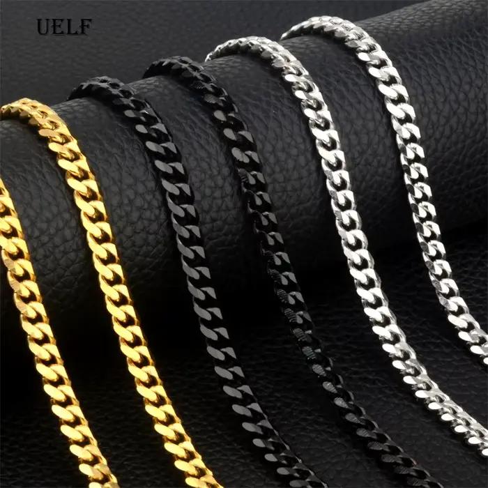 Collier en acier inoxydable avec maillons cubains pour homme et femme en or, argent ou noir pour différentes occasions et styles
