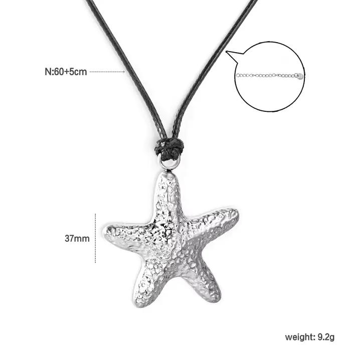 LUXUKISSKIDS Collier Bohème Y2K avec Pendentif Grande Étoile de Mer Texturée, Chaîne en Corde, Acces