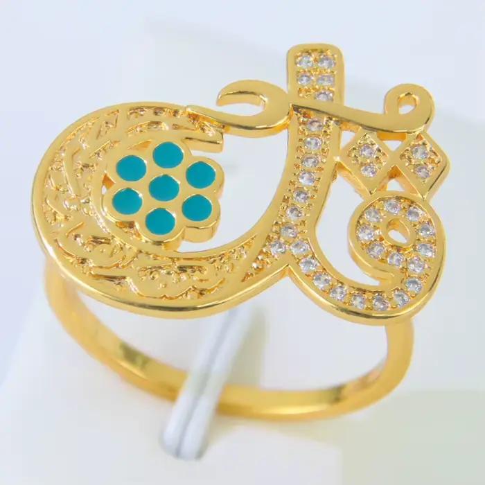 Bague de couple couleur or dubaï plaqué or 21 carats, bague islamique italienne en zircone exquise p