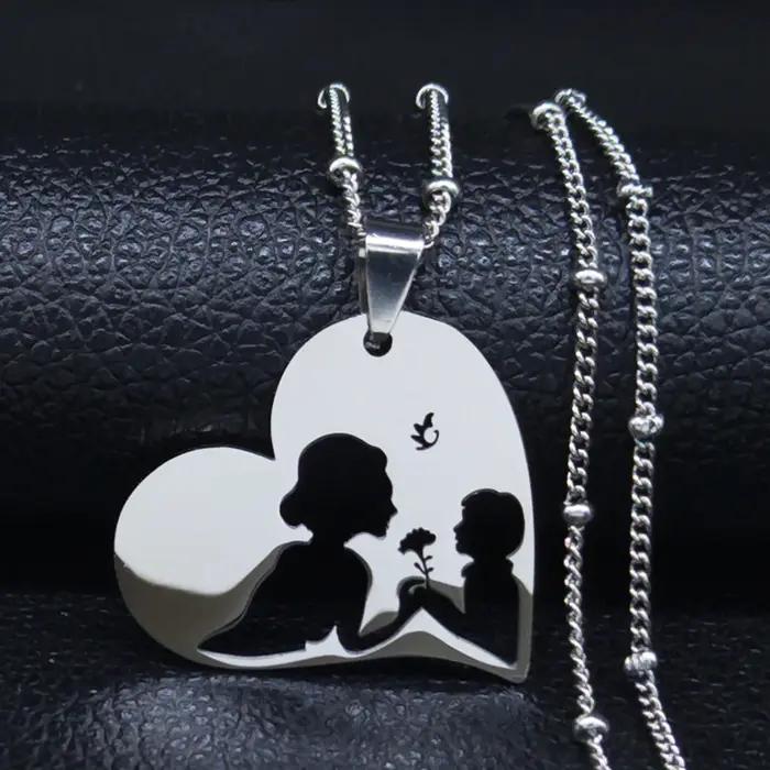Collier Maman et Bébé Fête des Mères Bijou en Acier Inoxydable avec Pendentif Or Argent Rouge Rouille Femme Occasions Spéciales
