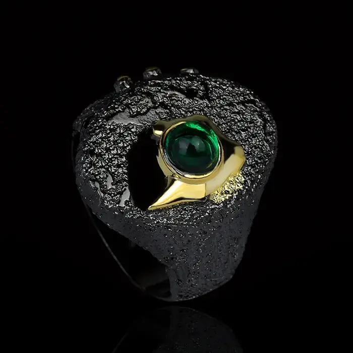 Bague creuse en or noir pour femmes, incrustée de Zircon vert, bijoux créatifs, bague de mariage pou