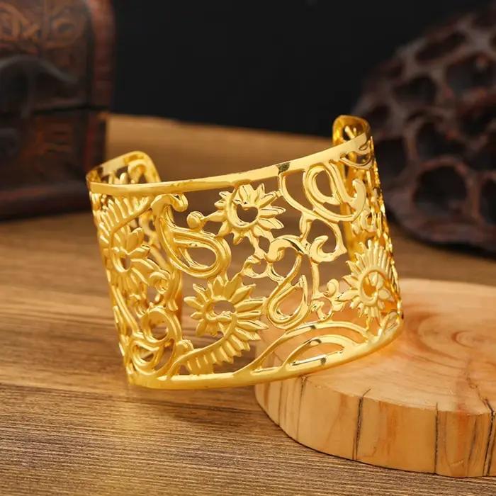 Bracelet large doré de style ethnique ancien Dai de Dunhuang, bracelets bohèmes vintage exquis pour le Festival Songkran