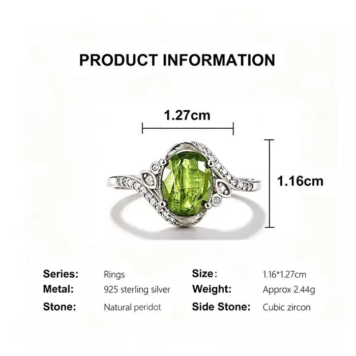 Bague en argent sterling 925 sertie de péridot naturel pour femmes, occasion spéciale, cadeau romantique, style classique