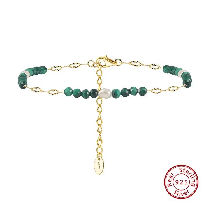 KISS MANDY – Bracelet en argent Sterling 925, style bohème, perles de Malachite, bijoux, chaîne à maillons en perles naturelles, cadeau pour femmes, MPB13