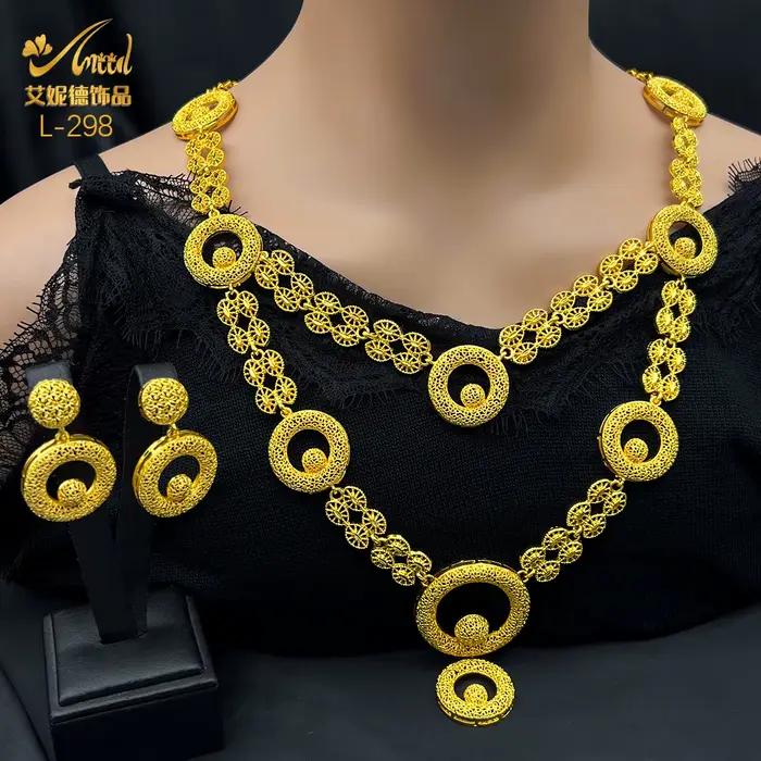 ANIID Dubai 24K couleur or ensembles de bijoux de mariage collier africain boucles d'oreilles pour les femmes nigérian indien mariée 2 pièces ensemble cadeaux de fête