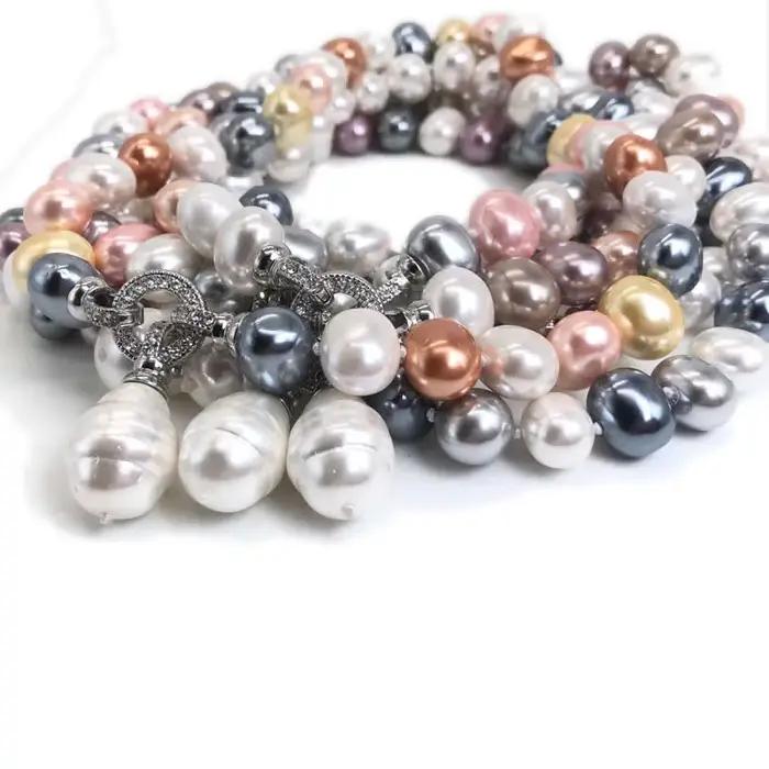 Collier de perles de culture d'eau douce en coquille, style romantique avec pendentif géométrique, bijou de soirée pour femme, cadeau pour occasions spéciales