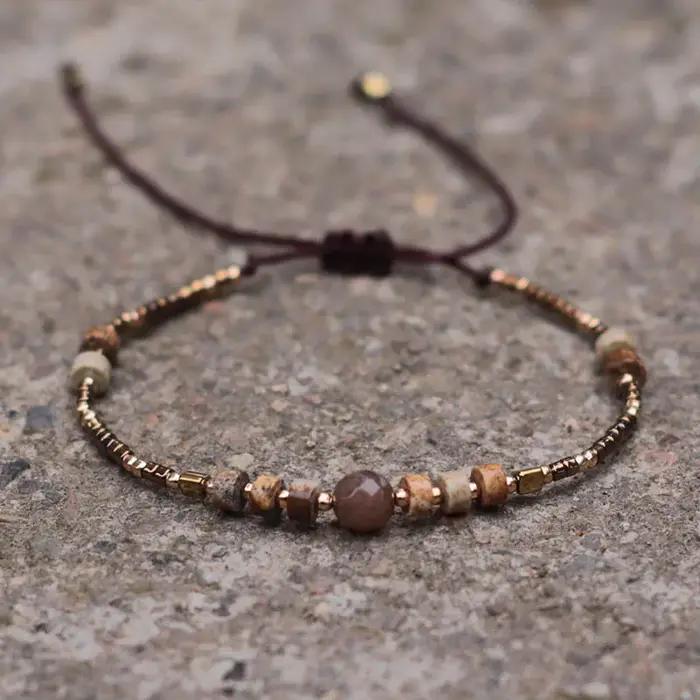 Bracelet bohémien en pierre Howlite naturelle pour femmes, tissage fait à la main, perles de rocaill