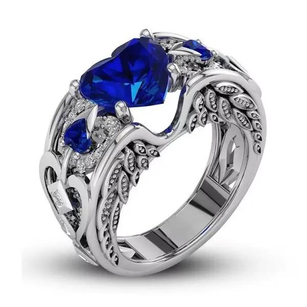 Bague multicolore en argent regardé 925 avec cœur d'amour