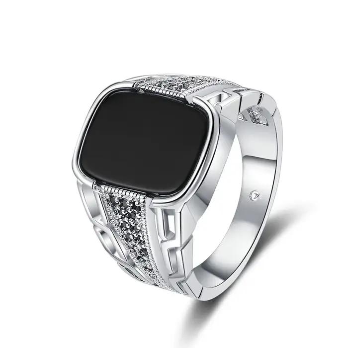 Bague en Argent Sterling 925 Sertie d'Agate Noire Élégante Cadeau de Fête pour Femmes Occasions Spéciales